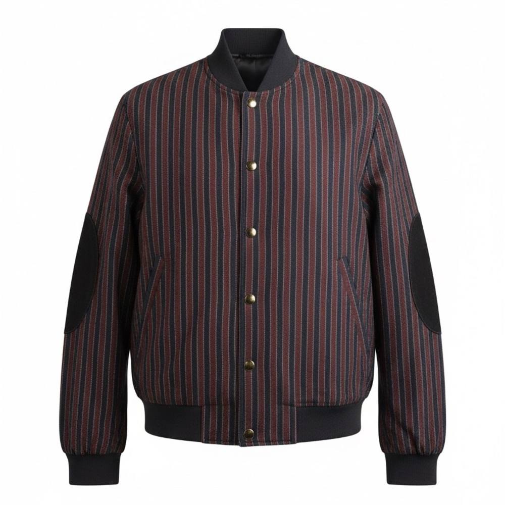 The Kooples Striped Bomber Jacket in Black and Burgundy